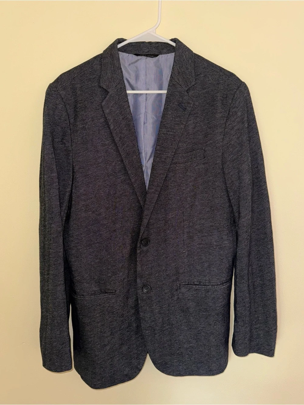 Banana Republic Mens 42L Blazer Tailored Slim Fit Wool Blend Herringbone Gray